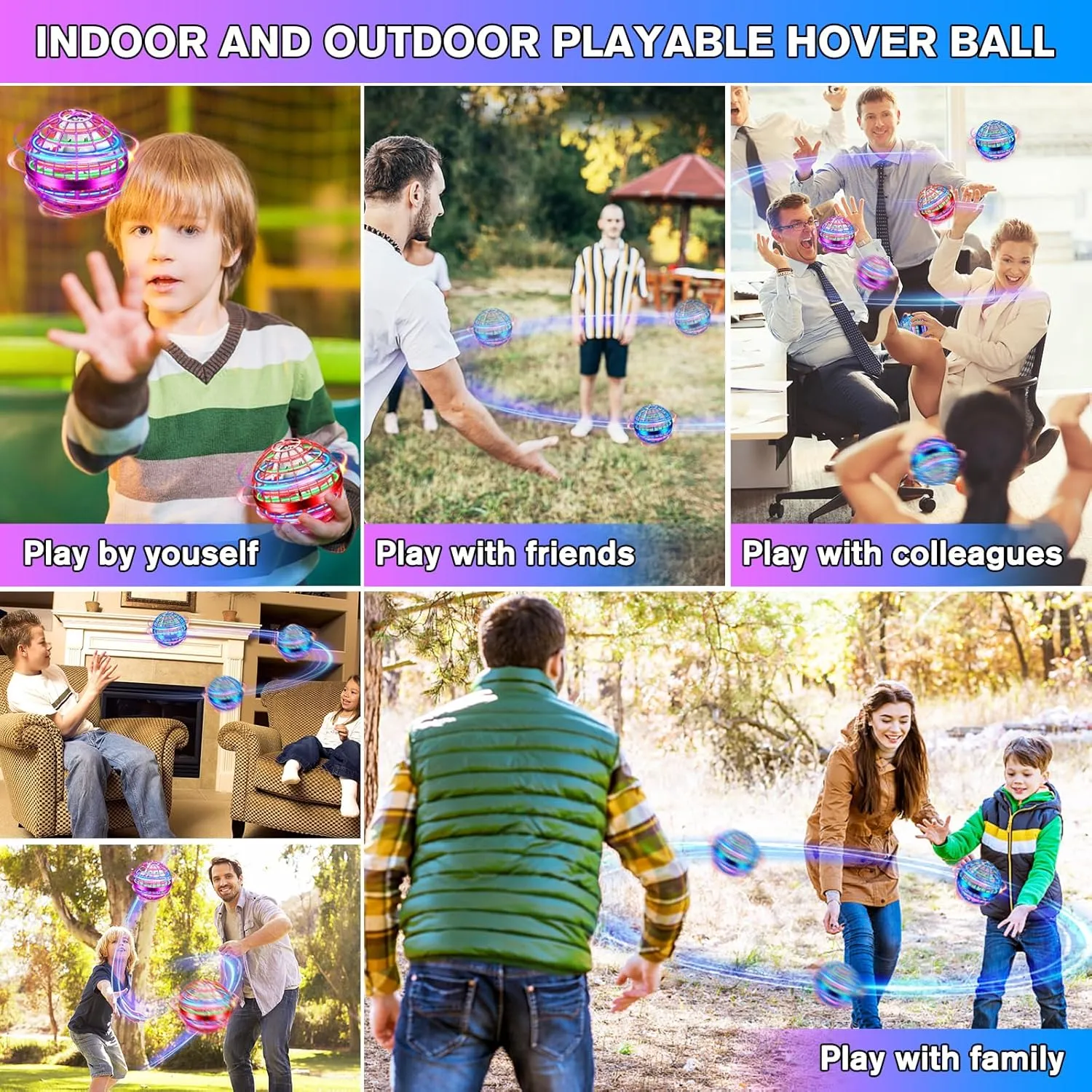 Flying Orb Ball 2 Pack,Cosmic Globe Boomerang Ball with LED Lights,Hover Fly Orb Ball Flying Spinner Mini Drone,Flying Ball Drone Toy,Christmas Birthday Gifts for Boys Girls(Blue*2)