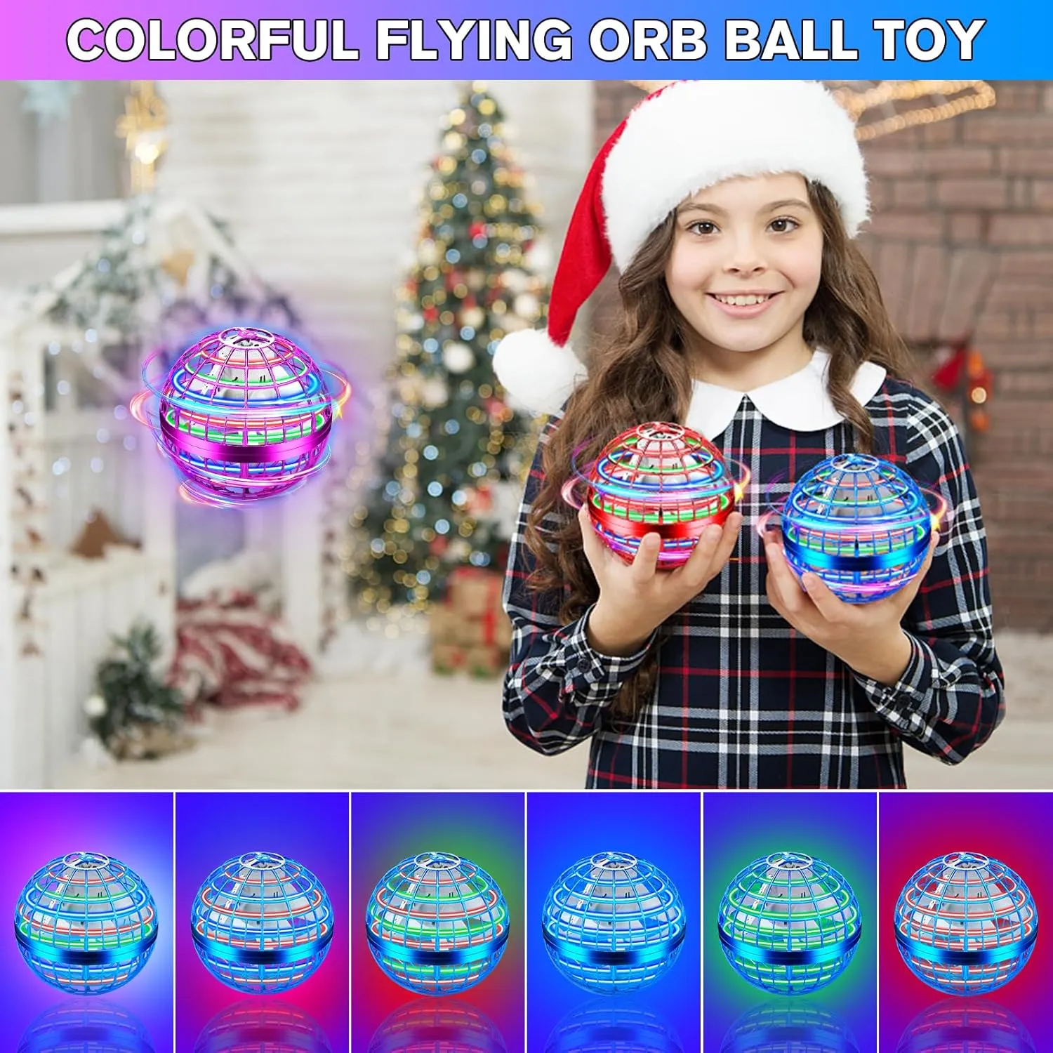 Flying Orb Ball 2 Pack,Cosmic Globe Boomerang Ball with LED Lights,Hover Fly Orb Ball Flying Spinner Mini Drone,Flying Ball Drone Toy,Christmas Birthday Gifts for Boys Girls(Blue*2)