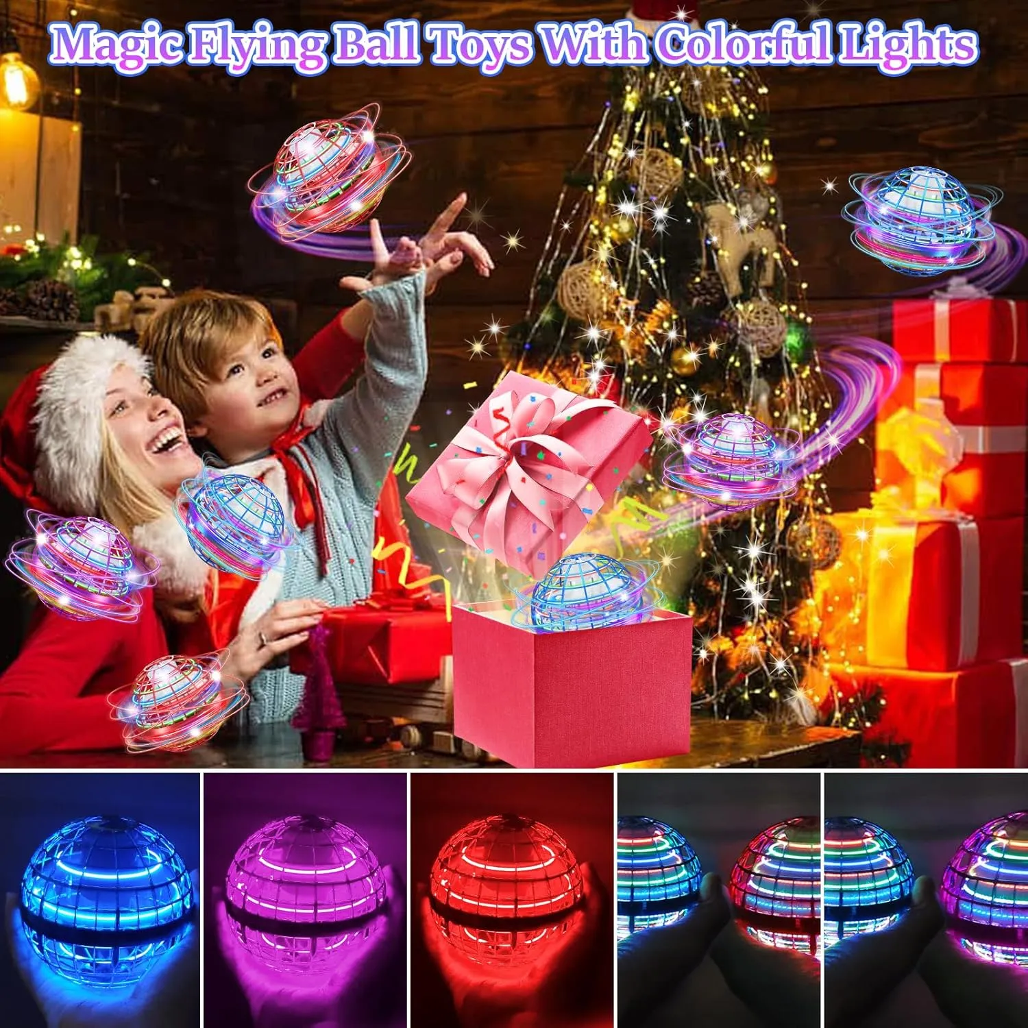 Flying Orb Ball, 2024 Flying Orb Ball Toys, 2-Pack Magic Flying Ball Toy, Galactic Spinner Ball with 360°Rotating RGB Lights, Hand Controlled Boomerang Drone Birthday Gifts for Kids Adults