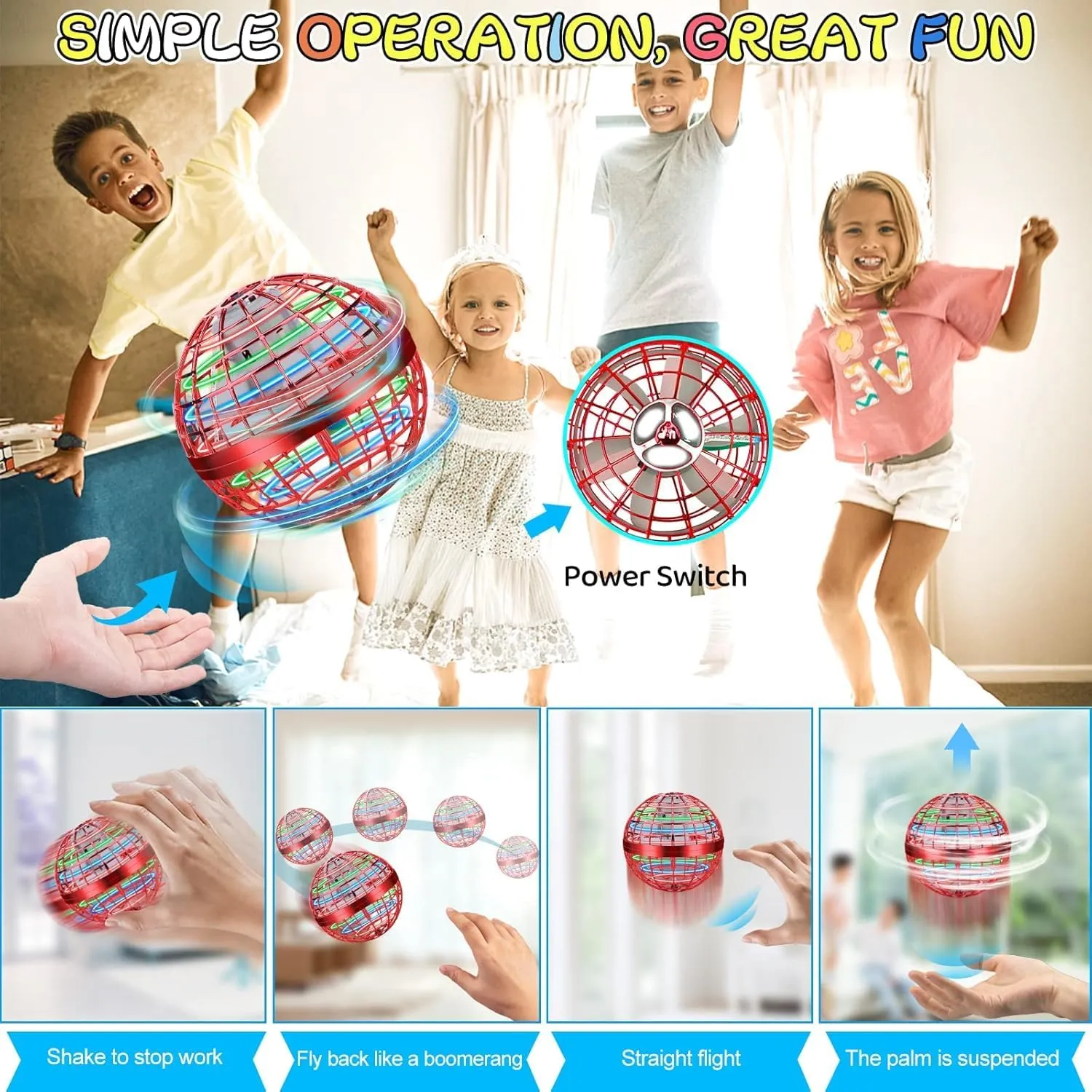 Flying Orb Ball Toy Flying Space Orb Magic Flying Ball Toy, 360° Rotating Hover Ball Cool Toy, Flying Spinner Toys Space Boomerang Ball with LED Lights for Kids Adult Christmas Birthday Gift