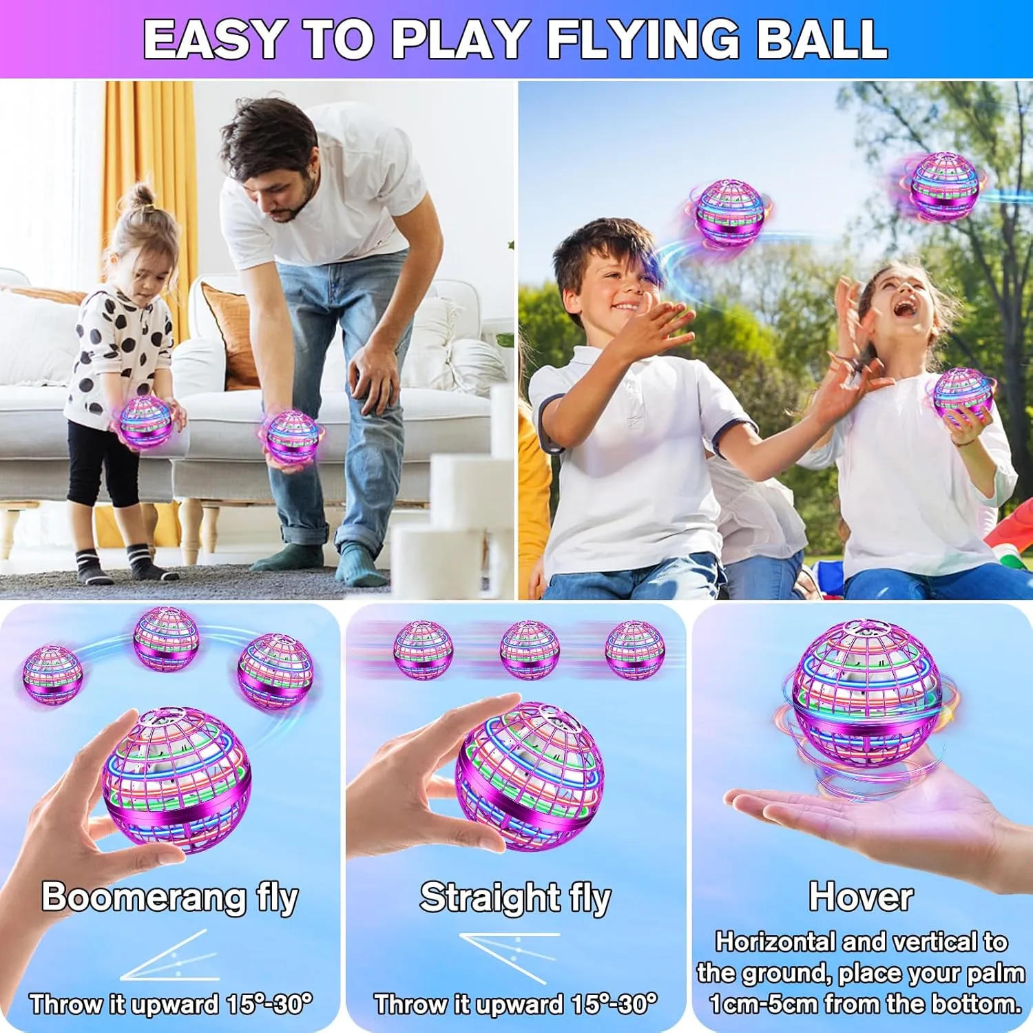 Flying Orb Ball Toy,Flying Ball Drone Hand Controlled, Flying Hover Ball Toys with LED Light, Cool Toys Birthday Gift, Cosmic Globe Boomerang Ball for Boys and Girls (Purple)