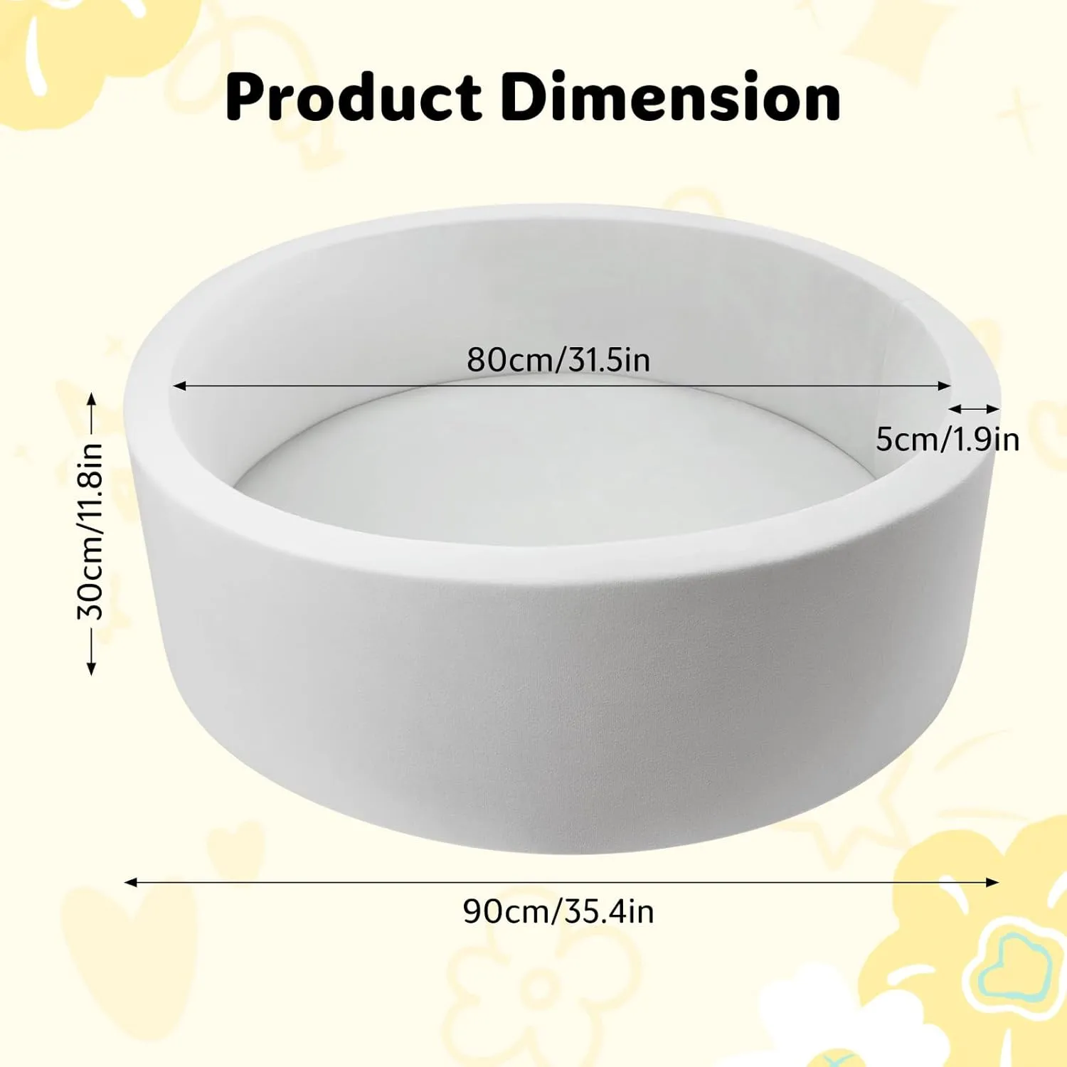 Foam Ball Pit for Toddlers Soft Round Baby Playpen Ball Pool for Kids 35.4"x 11.8" Memory Sponge Ball Pit Indoor Outdoor Baby Game Place Gift Toys for Infants Boys and Girls (Gray, NO Balls)