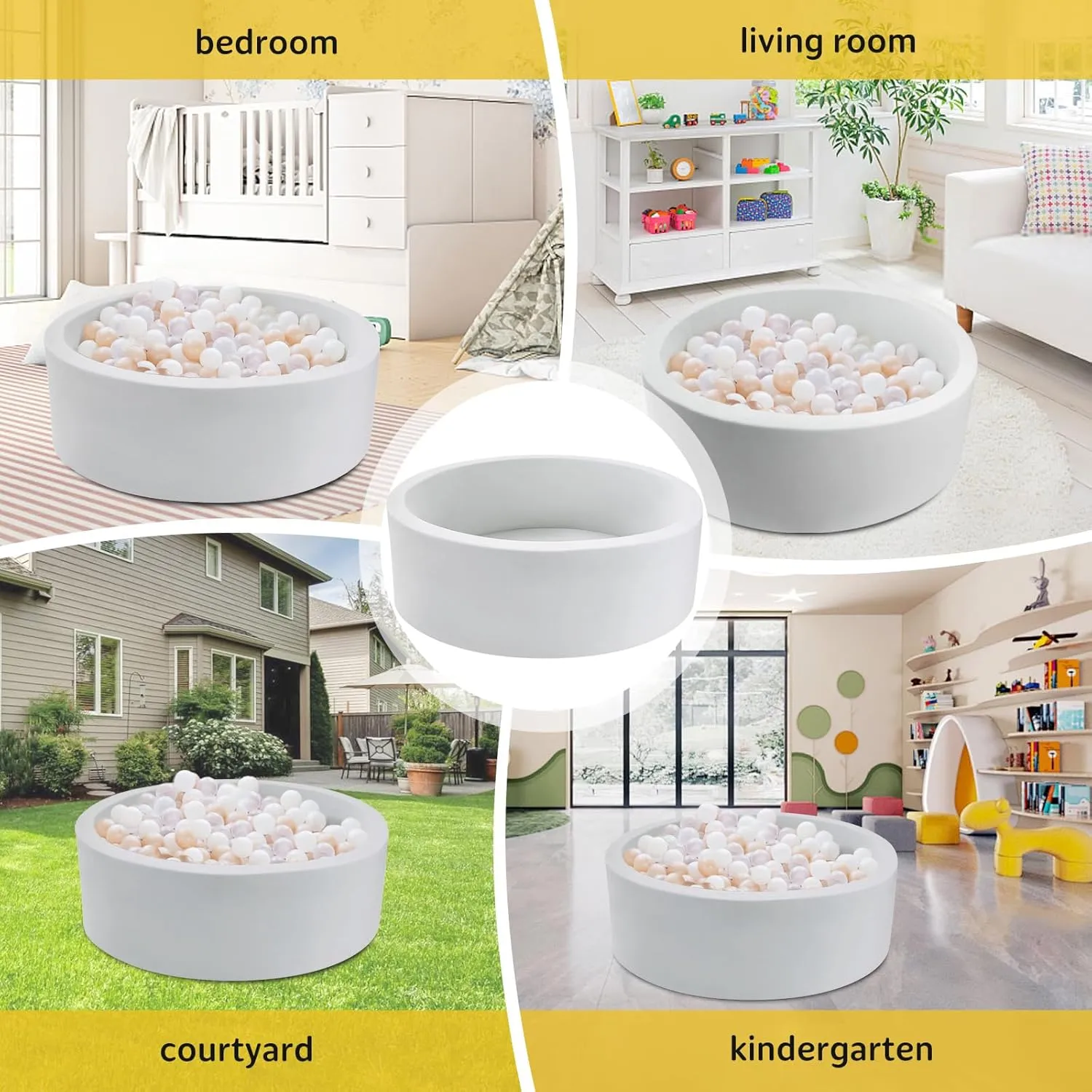 Foam Ball Pit for Toddlers Soft Round Baby Playpen Ball Pool for Kids 35.4"x 11.8" Memory Sponge Ball Pit Indoor Outdoor Baby Game Place Gift Toys for Infants Boys and Girls (Gray, NO Balls)