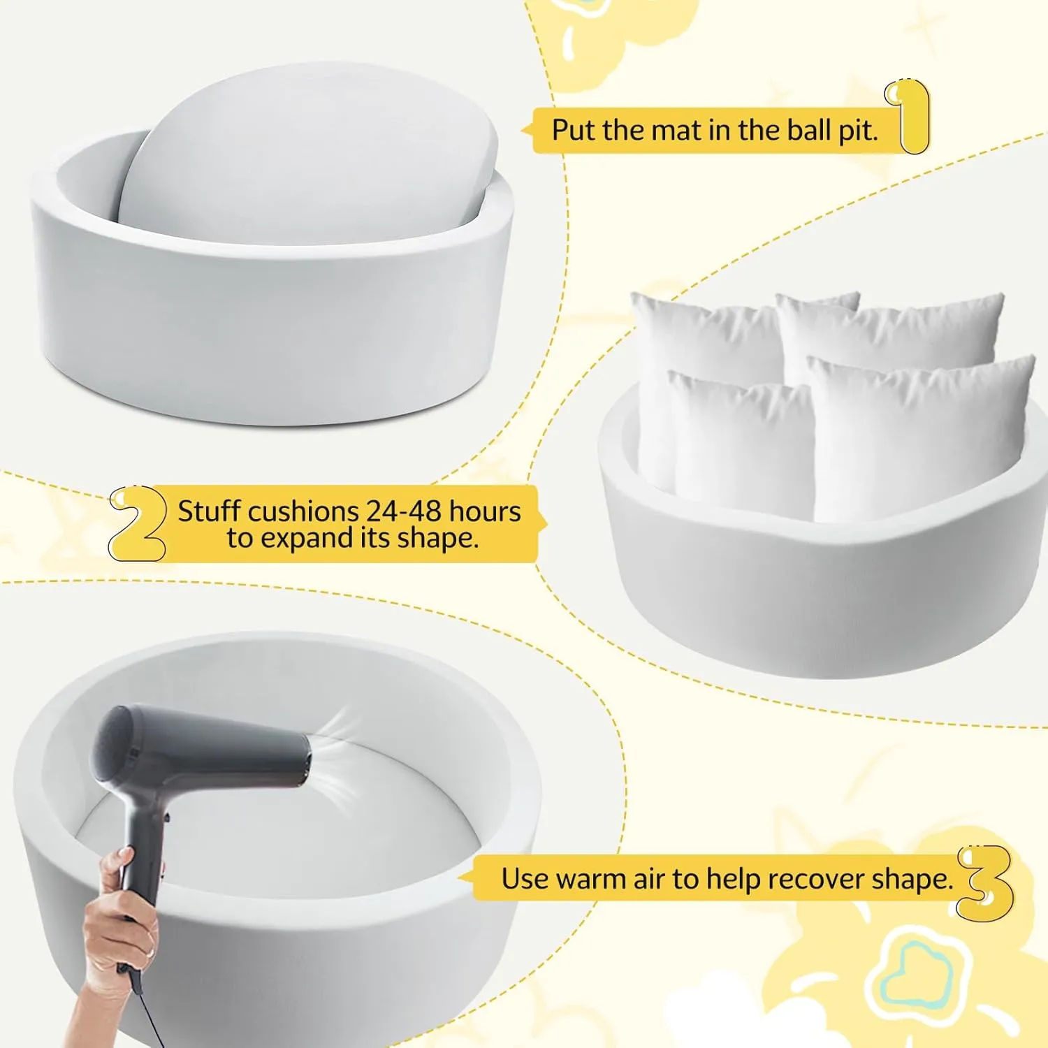 Foam Ball Pit for Toddlers Soft Round Baby Playpen Ball Pool for Kids 35.4"x 11.8" Memory Sponge Ball Pit Indoor Outdoor Baby Game Place Gift Toys for Infants Boys and Girls (Gray, NO Balls)