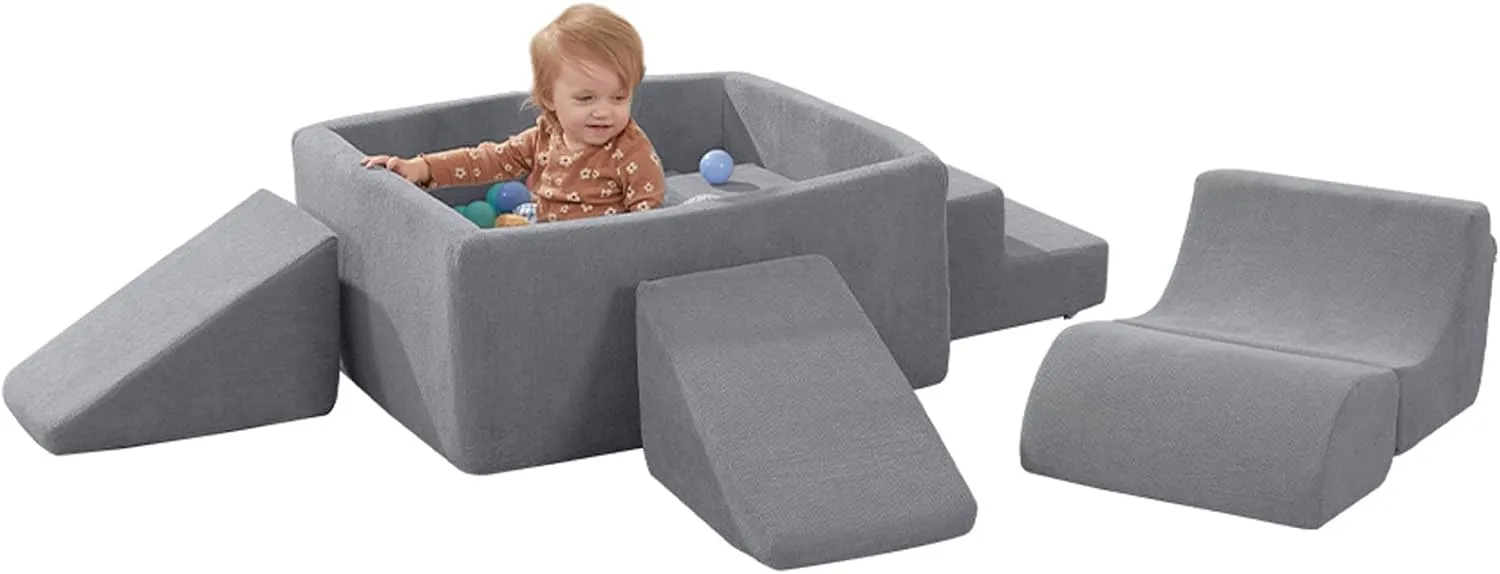 Foam Climbing Blocks for Toddlers, Kids Toys With Large Ball Pit (No Ball Included), Soft Play for Indoor Crawling, Sliding and Playing