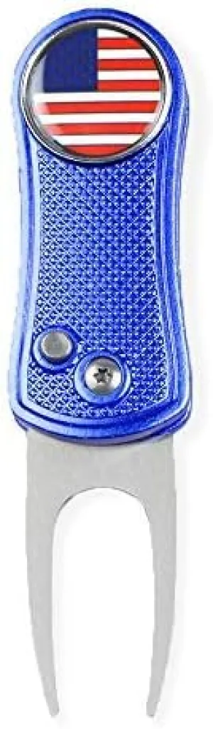 Foldable Golf Divot Repair Tool USA Flag Magnetic Ball Markers (Multi-Colors/Bone Shape)