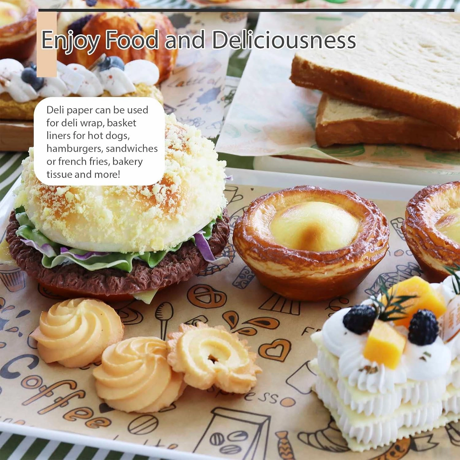 Food Paper Sheets 10"x10" - 300Pcs Paper Liners for Plastic Food Basket, Premium Deli Sandwich Wrappers, Best Kraft Food Wrapping Paper Sheets for Picnic, Festival, Fair or BBQ.