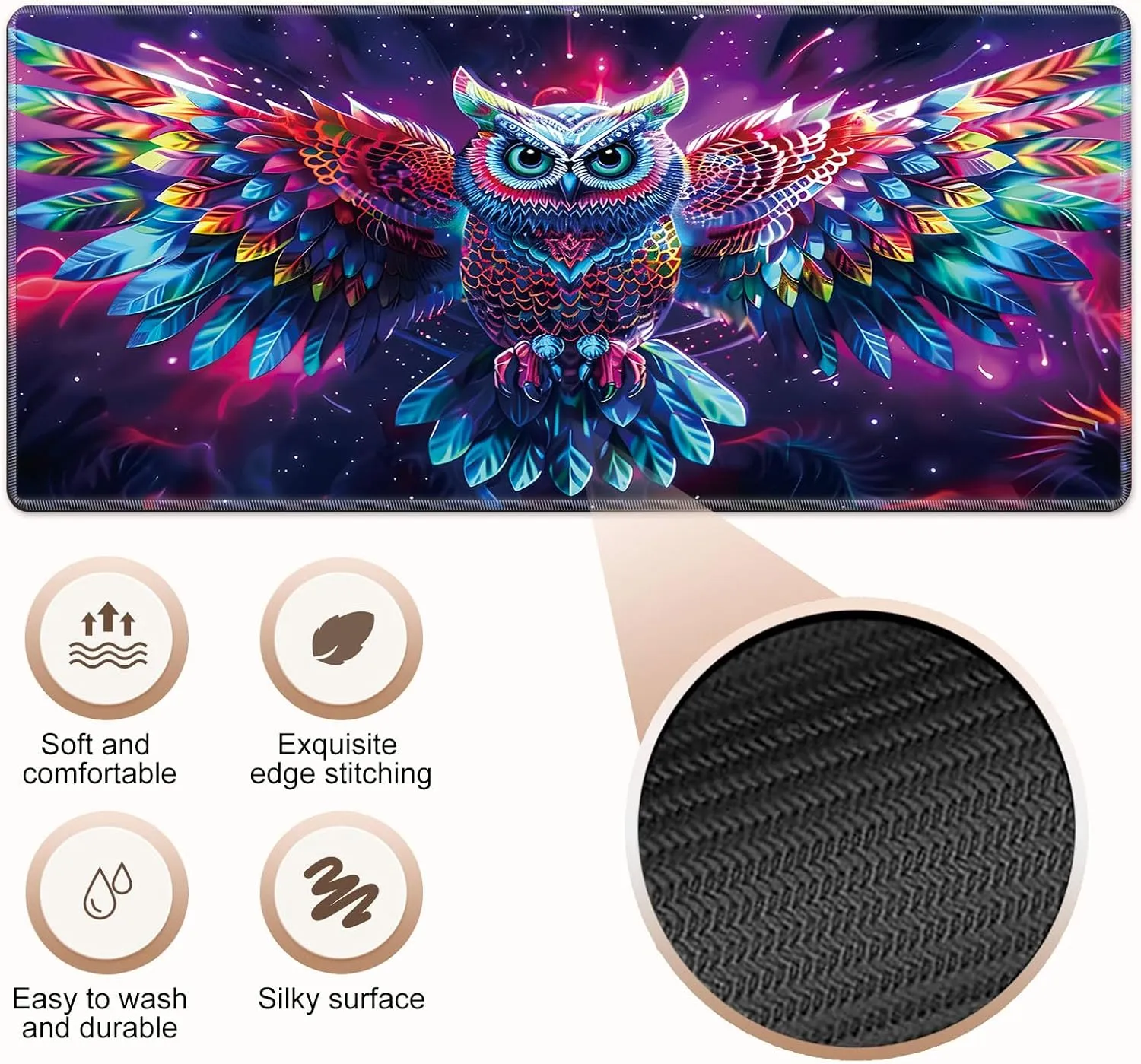 for MTG Playmat, Colorful Owl Magic Playmat, 24x14 inch Stylish for TCG Card Game Play Mat, Non-Slip Rubber Sole with Playmat Storage Bag, Multipurpose Gaming Playmat