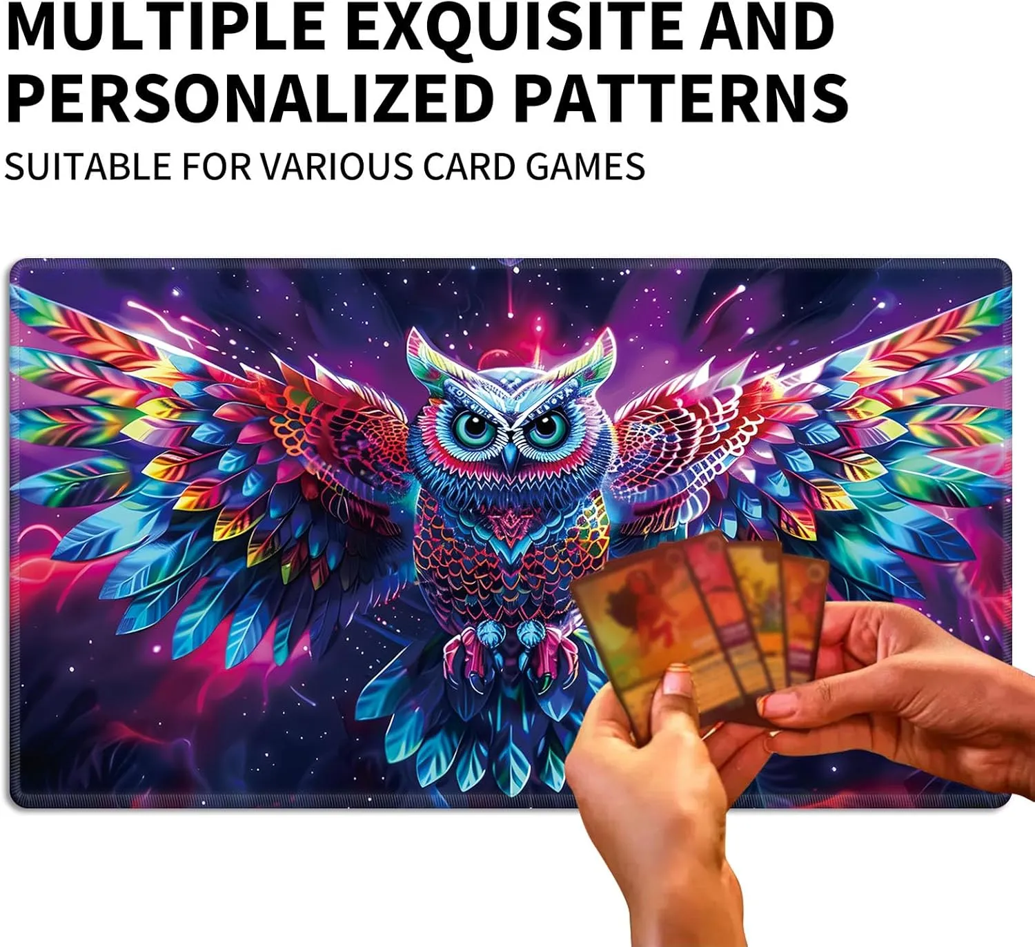 for MTG Playmat, Colorful Owl Magic Playmat, 24x14 inch Stylish for TCG Card Game Play Mat, Non-Slip Rubber Sole with Playmat Storage Bag, Multipurpose Gaming Playmat
