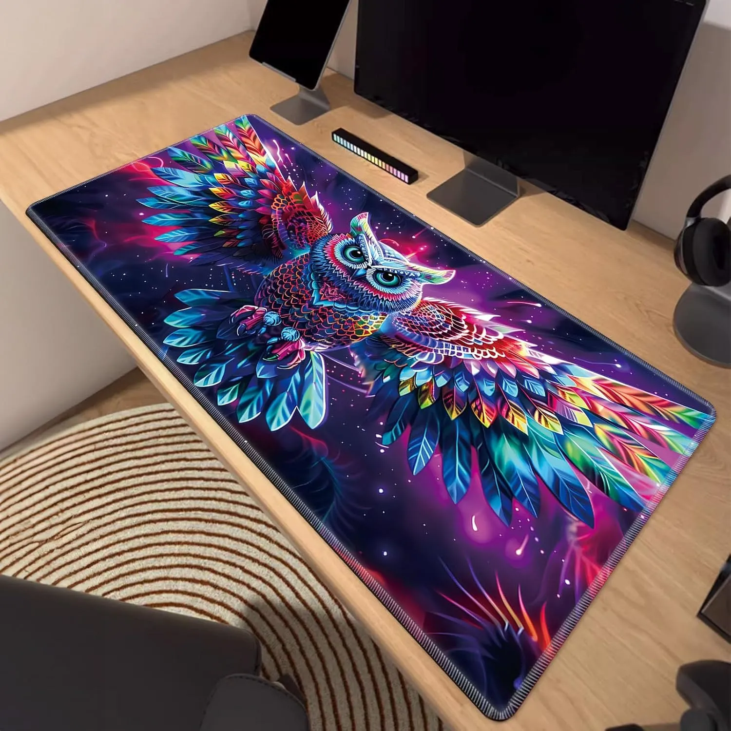 for MTG Playmat, Colorful Owl Magic Playmat, 24x14 inch Stylish for TCG Card Game Play Mat, Non-Slip Rubber Sole with Playmat Storage Bag, Multipurpose Gaming Playmat