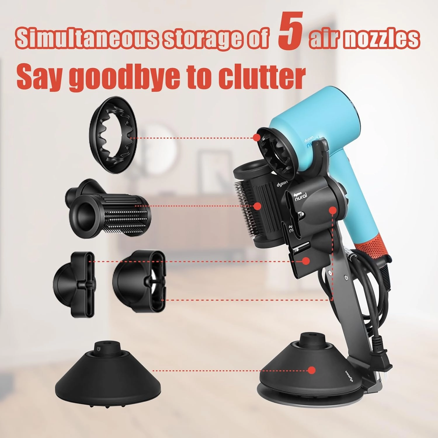 for Dyson Supersonic Hair Dryer Stand Holder, Dyson Blow Dryer Accessory Organizer, Attachments Counter Storage Rack