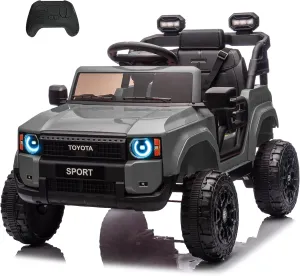 FORESEE 12V Kids Ride on Car Licensed Land Cruiser Battery Powered Electric Car for Kids, Ride on Car with Remote Control, MP3 Player, Bluetooth, 3 Speeds, LED Light (Grey)