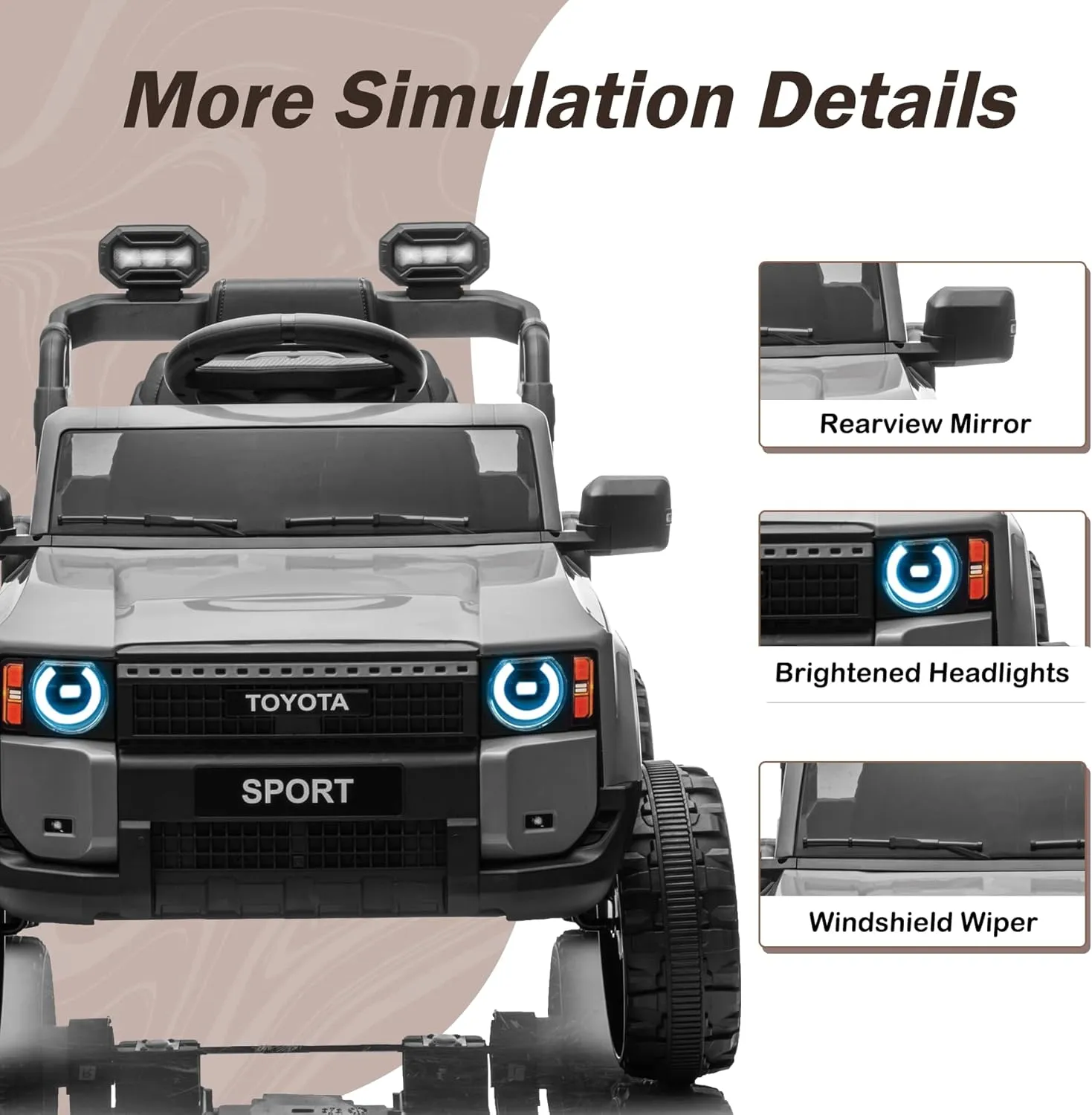 FORESEE 12V Kids Ride on Car Licensed Land Cruiser Battery Powered Electric Car for Kids, Ride on Car with Remote Control, MP3 Player, Bluetooth, 3 Speeds, LED Light (Grey)