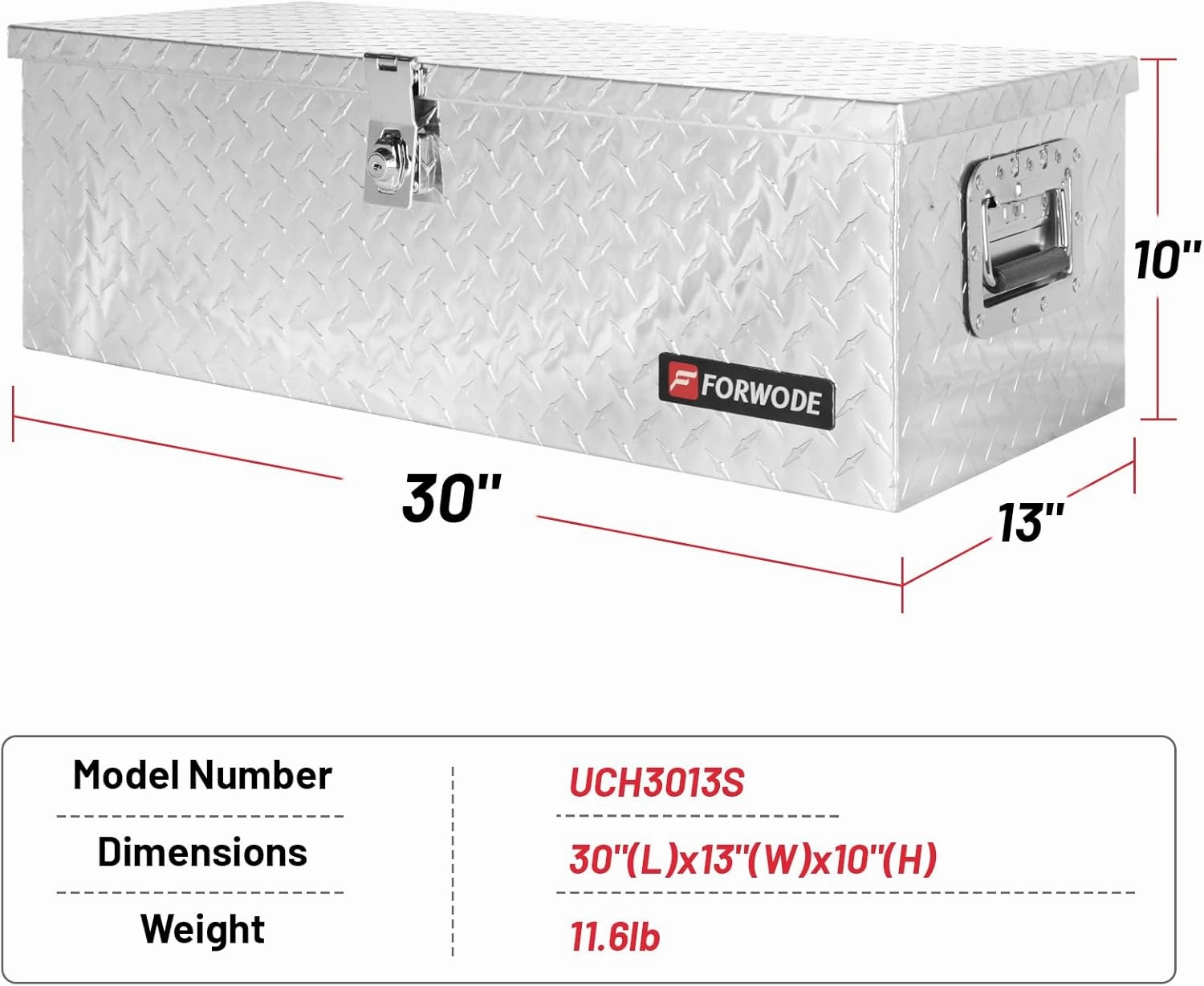 FORWODE 30 Inch Truck Bed Tool Box, Aluminum Heavy Duty Trailer Tool Box for Pickup Truck Bed RV, Toolbox Storage Box with Handle and Lock - Silver