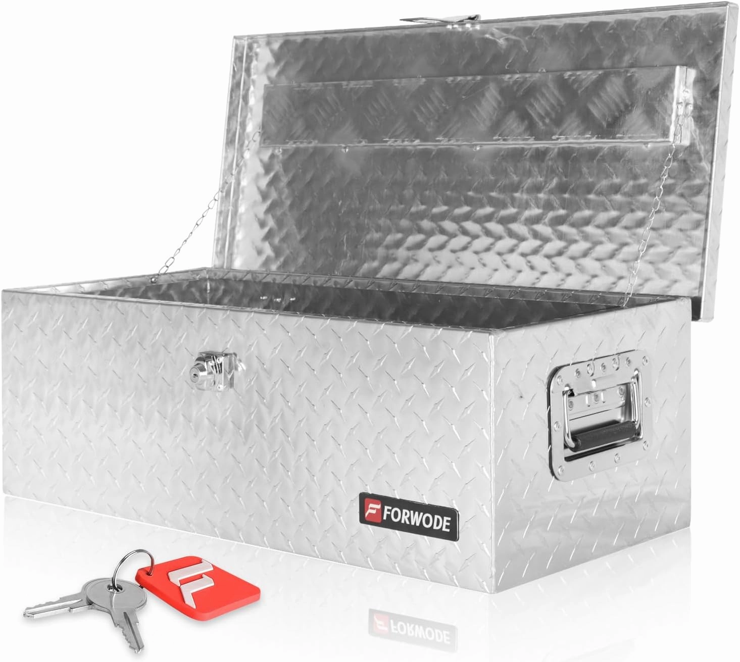 FORWODE 30 Inch Truck Bed Tool Box, Aluminum Heavy Duty Trailer Tool Box for Pickup Truck Bed RV, Toolbox Storage Box with Handle and Lock - Silver