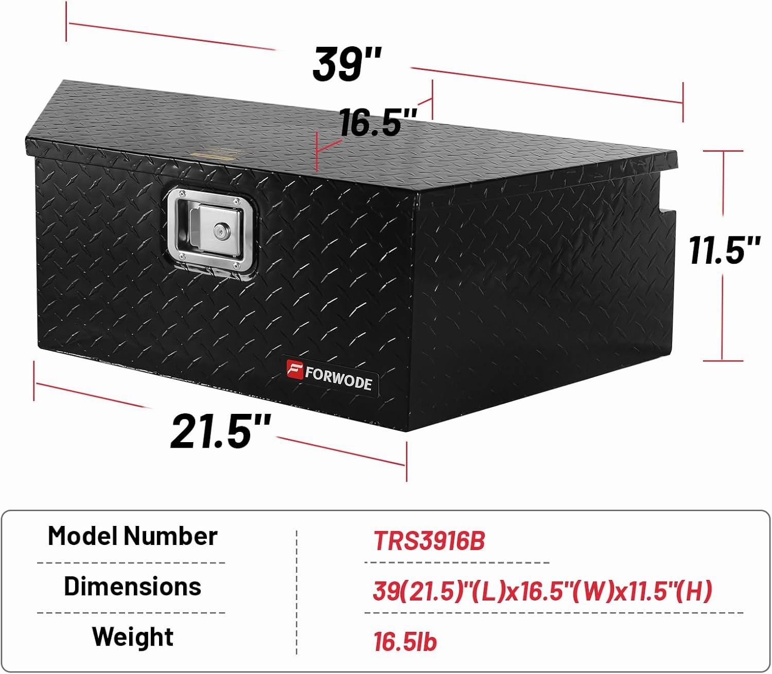 FORWODE 39 Inch Trailer Tongue Box Aluminum Trailer Tool Box for Storage Toolbox, Aluminum Diamond Plate Trailer Tongue Box with Lock - Black