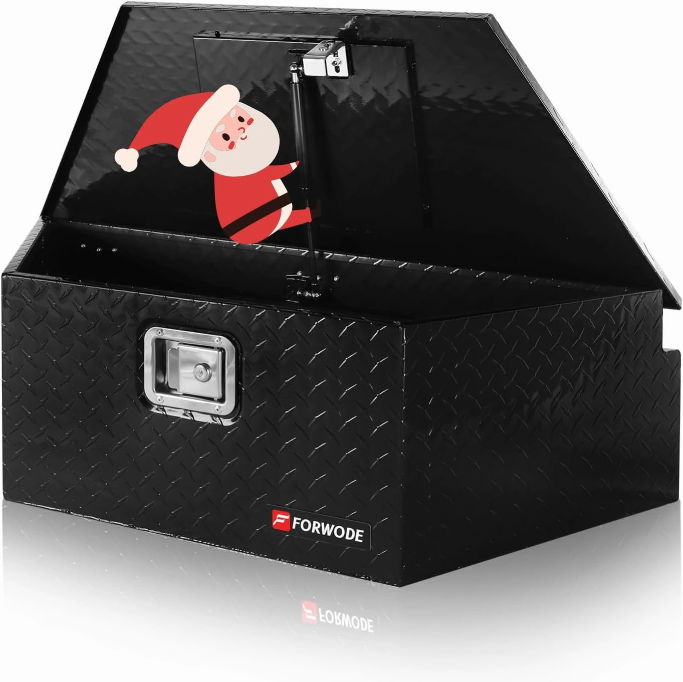 FORWODE 39 Inch Trailer Tongue Box Aluminum Trailer Tool Box for Storage Toolbox, Aluminum Diamond Plate Trailer Tongue Box with Lock - Black