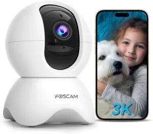 FOSCAM 3K 5MP WiFi Pet Cameras for Home Security, 2.4GHz Indoor Camera Baby Monitor with 360° Pan Tilt, 2-Way Audio, 20X Digital Zoom, Night Vision, AI Human Detection, Cloud & SD Card Storage