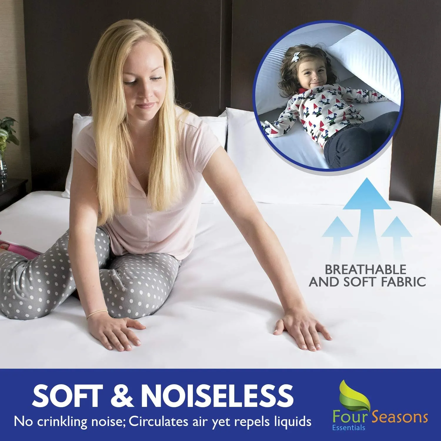 Four Seasons Essentials Queen Mattress Protector - Zippered Bedbug Waterproof Mattress Cover, Premium Quality Hypoallergenic Bed Encasement White