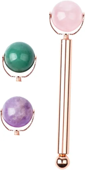 FRCOLOR 1Set Jade Roller Skin Care Tool Roller Bar with Replacement Roll Beads for Facial Massage Puffiness Relief and Relief Lightweight and Travel Friendly