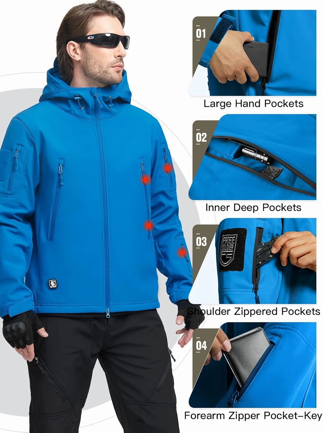 FREE SOLDIER Men's Outdoor Waterproof Soft Shell Hooded Military Tactical Jacket