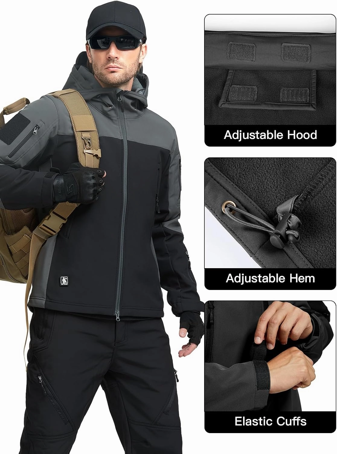 FREE SOLDIER Men's Outdoor Waterproof Soft Shell Hooded Military Tactical Jacket