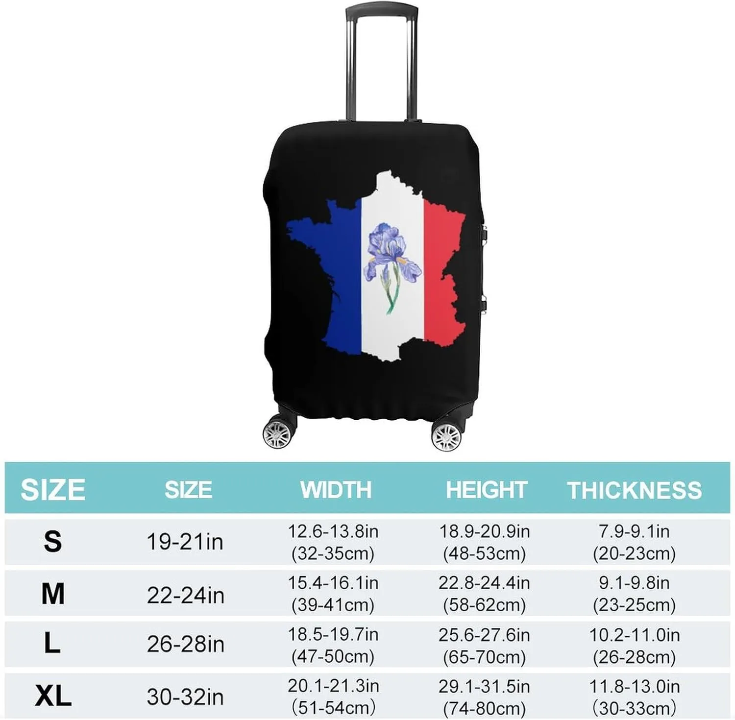 French Map Iris Odorifera French Flag Fashion Luggage Covers Washable Travel Suitcase Cover Elastic Baggage Protector