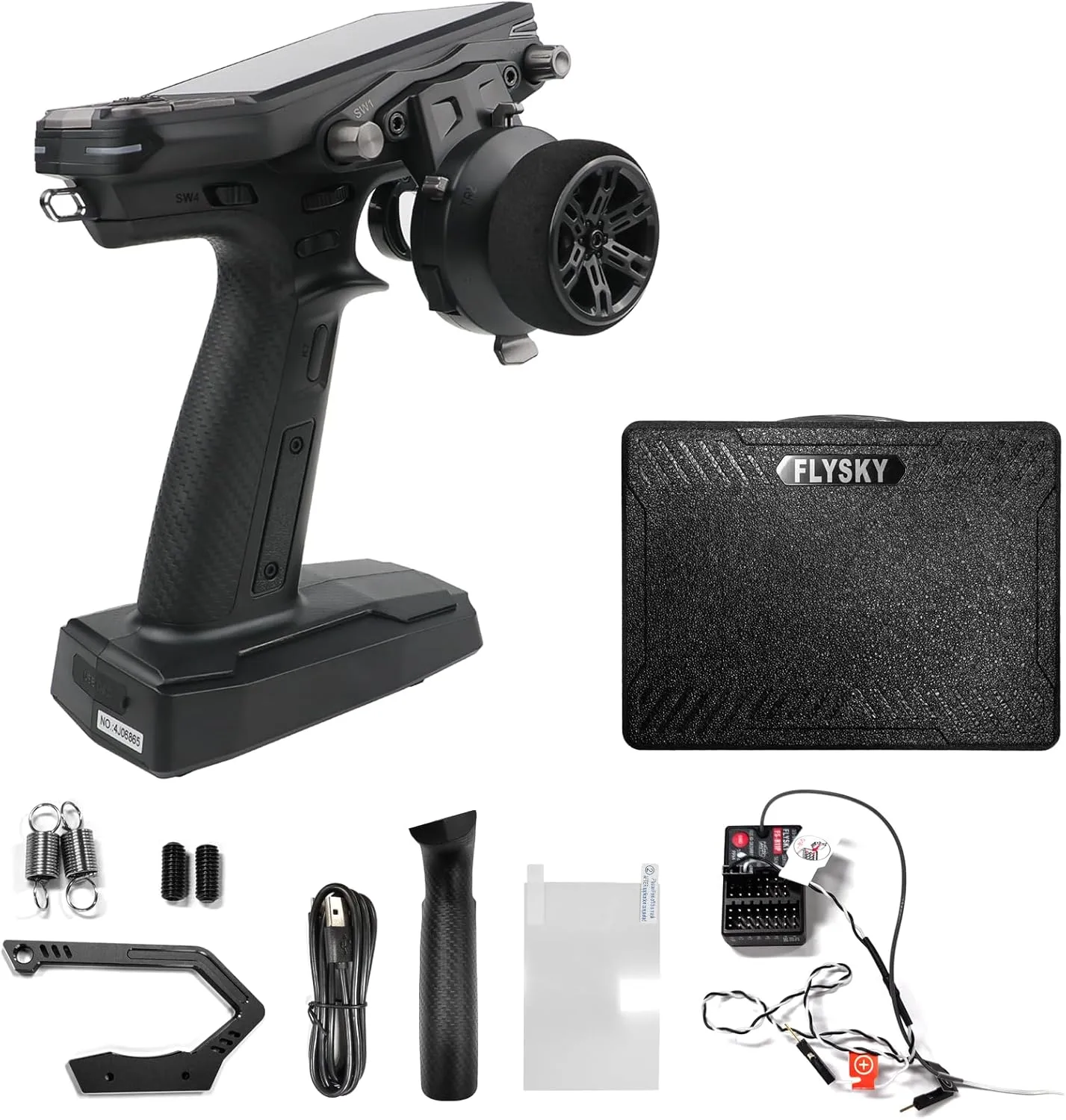 FS-G11P Flysky Transmitter, 2.4GHz 11CH Transmitter with FS-R11P Receiver Combo, IPS Display, Colorful Lighting Control, Ultra-Low Energy Consumption Suitable for ANT Models RC Toys