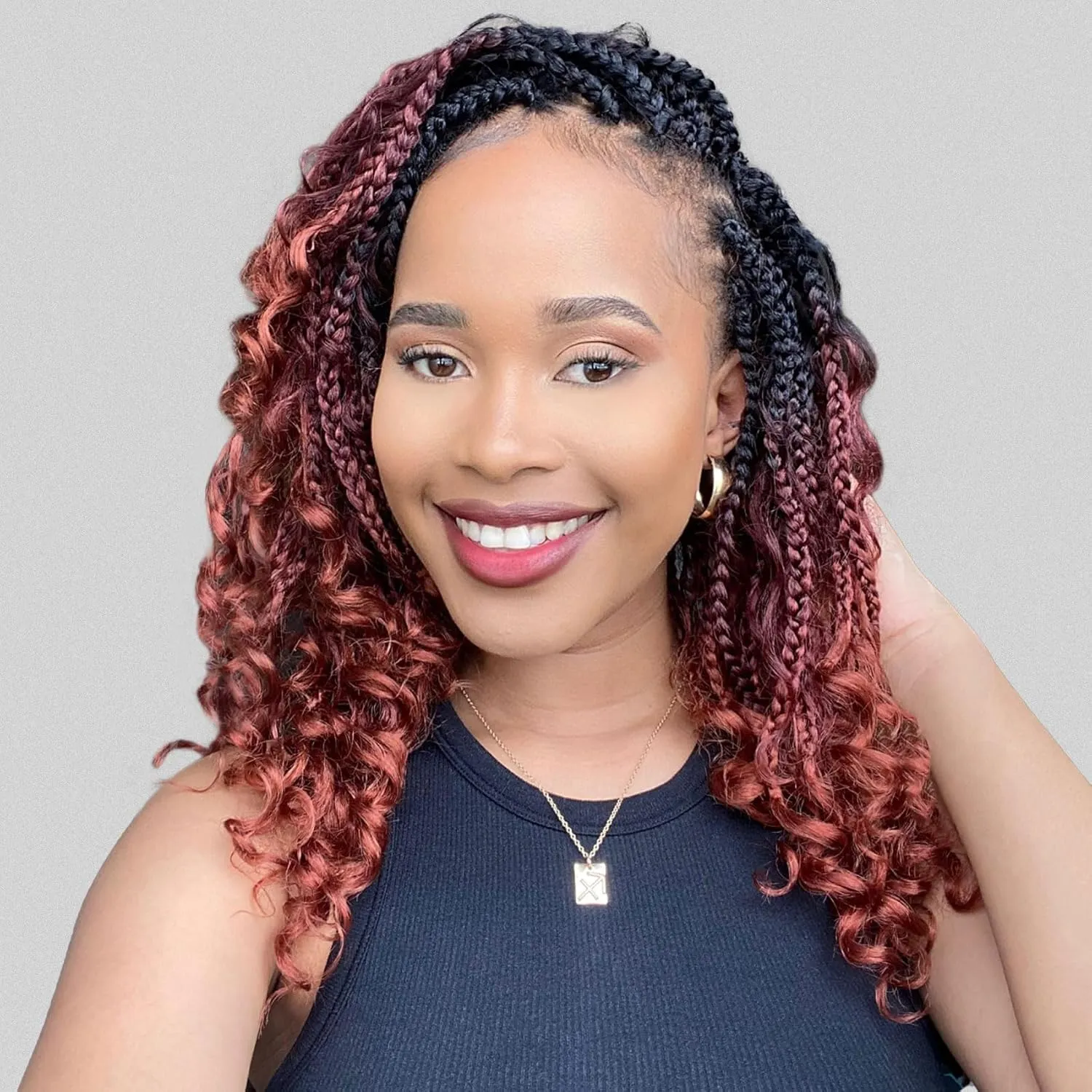 Fulcrum Goddess Box Braids Crochet Hair 14 Inch, 9 Packs Boho Box Braid Crochet Hair for Women, Pre-looped Bohemian 3X Crochet Braiding Hair with Curly Ends (14Inch, 1B/530/350#)