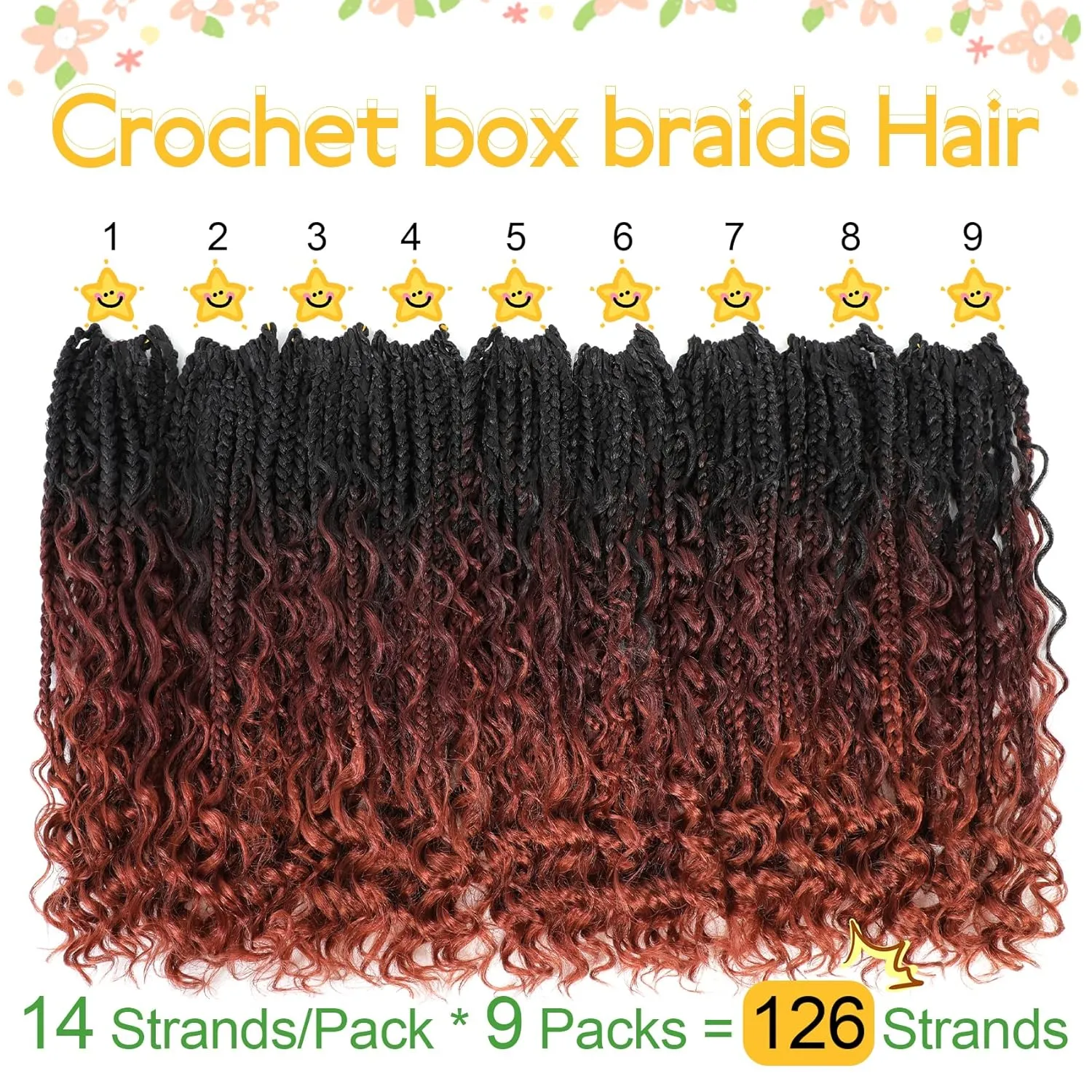 Fulcrum Goddess Box Braids Crochet Hair 14 Inch, 9 Packs Boho Box Braid Crochet Hair for Women, Pre-looped Bohemian 3X Crochet Braiding Hair with Curly Ends (14Inch, 1B/530/350#)