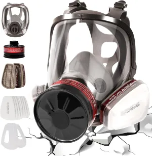 Full Face Gas Mask, Gas Masks Survival Nuclear and Chemical with 40mm Activated Carbon Filter & 6001 Filters, Reusable Respirator Mask for Gases, Chemicals, Organic Vapors, Dust, Fumes, Paint