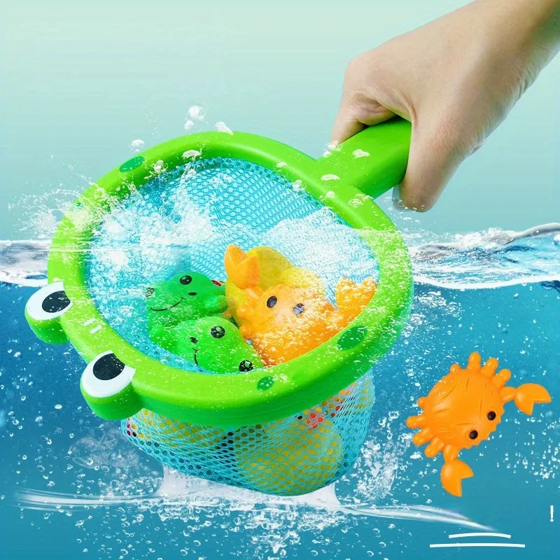 Fun Bath Time Buddies Colorful Fishing Net Water Play Animals Bathroom Toys