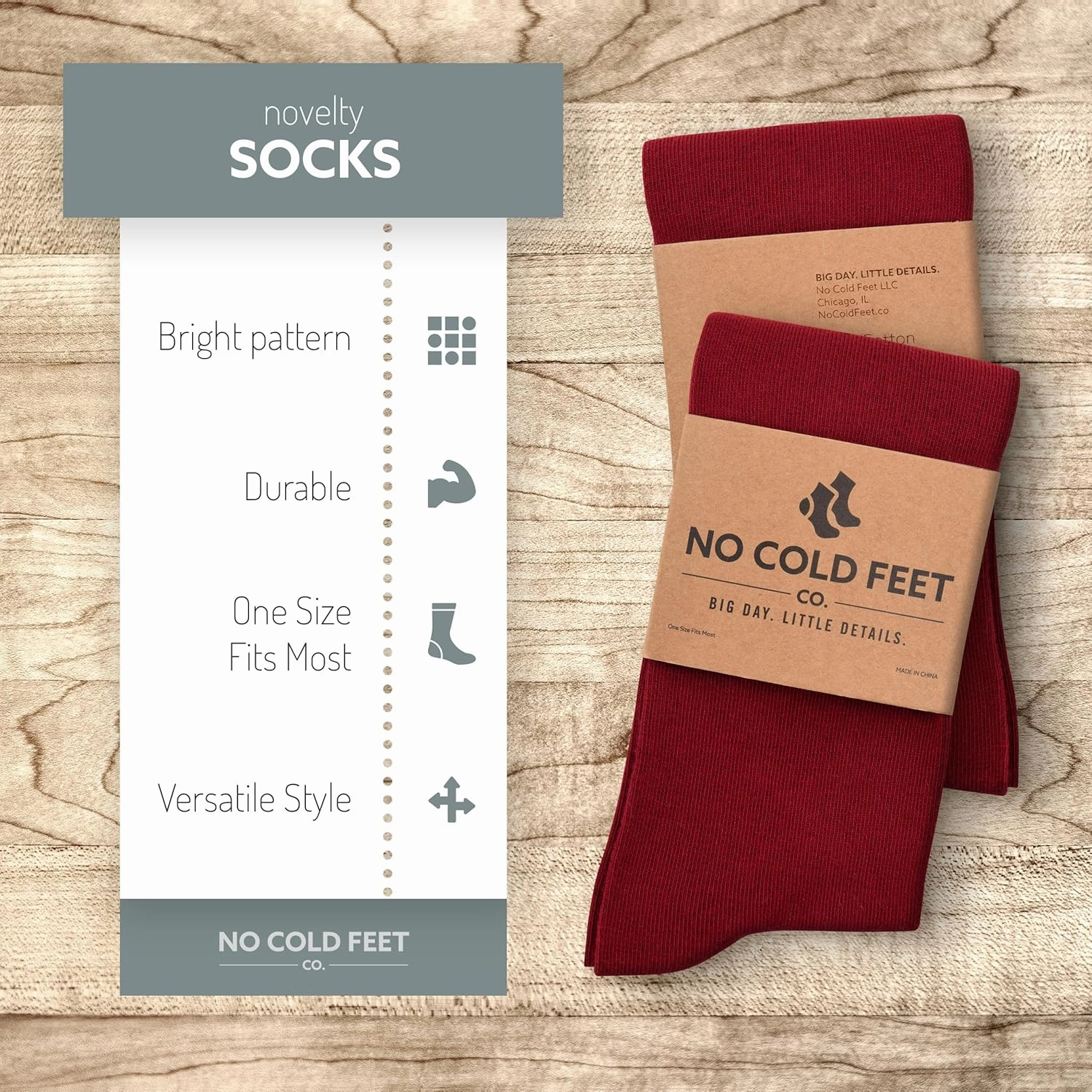 Fun Colorful Burgundy Novelty Socks for Men for Dress Casual Formal Groomsmen Wedding, One Pair