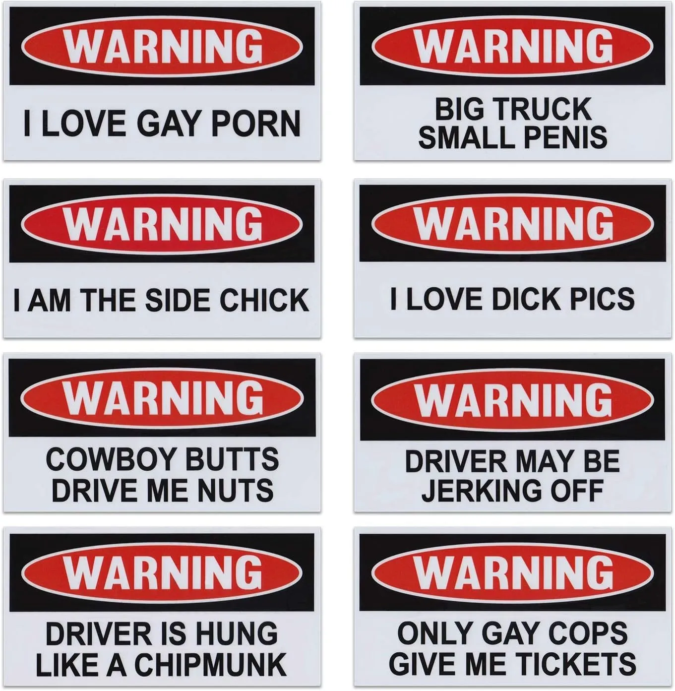 Funny Warning Magnets - Set of 8, 6" x 3" Removable and Reusable Prank and Practical Joke Magnets