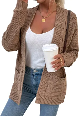 futurino Knit Cardigan Women's Chunky Open Front Outwear Cover Up with Pockets