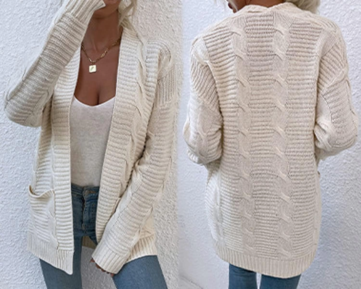 futurino Knit Cardigan Women's Chunky Open Front Outwear Cover Up with Pockets