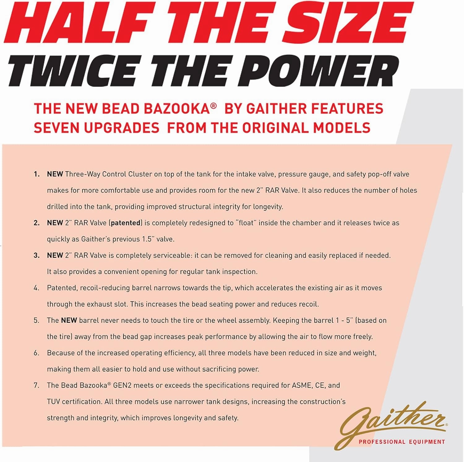 Gaither Handheld Bead Bazooka - 2nd Generation, Bead Seater Tool with Rapid Air Release, for Passenger, Commercial, and Agricultural Vehicles