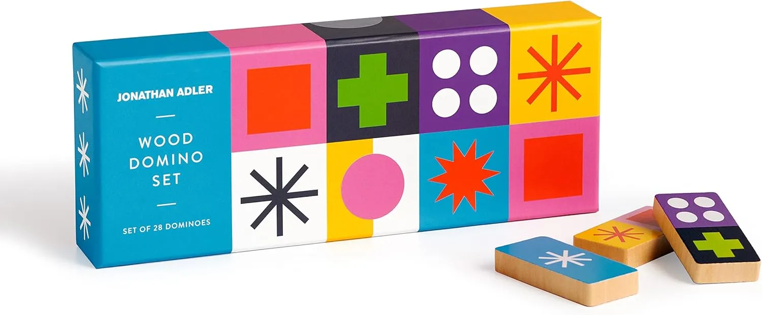 Galison Jonathan Adler Helinski Domino Set – 28 Double Sided Colorful Bright Design Tile Patterned Wooden Domino Pieces