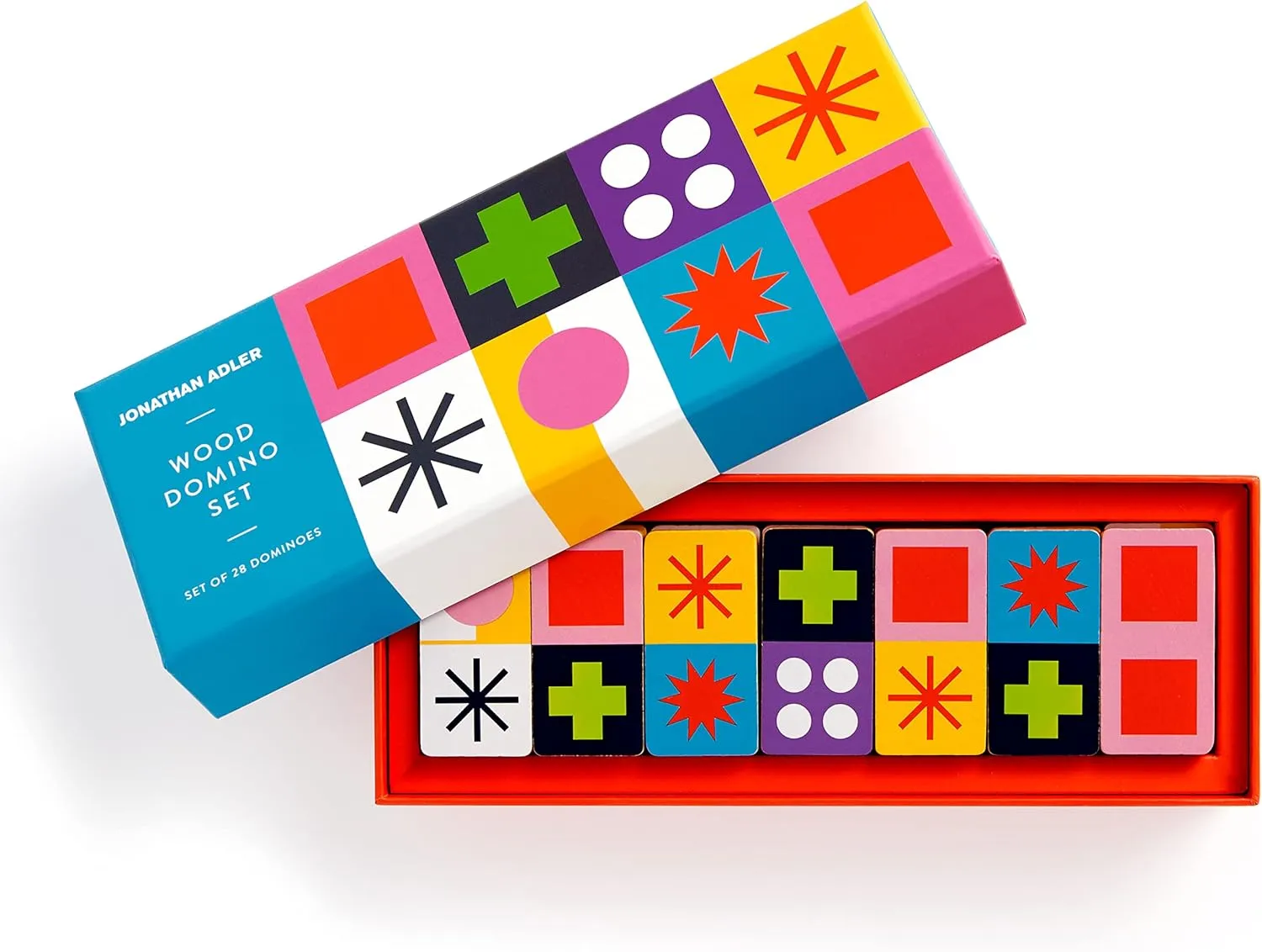 Galison Jonathan Adler Helinski Domino Set – 28 Double Sided Colorful Bright Design Tile Patterned Wooden Domino Pieces
