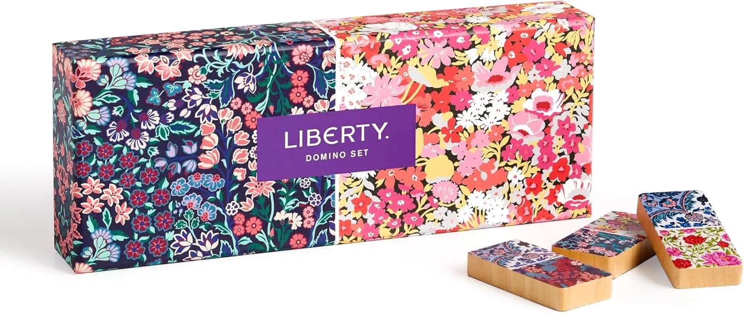 Galison Liberty Domino Set – 28 Double Sided Colorful Floral Patterned Wooden Domino Pieces