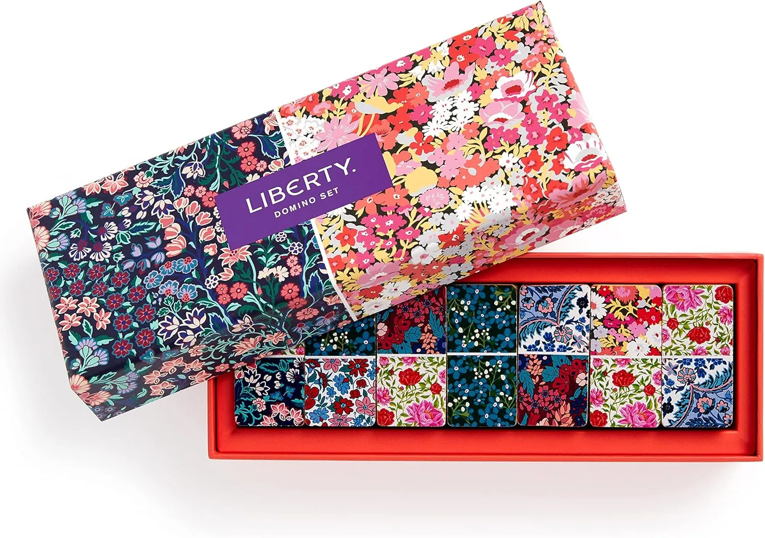 Galison Liberty Domino Set – 28 Double Sided Colorful Floral Patterned Wooden Domino Pieces