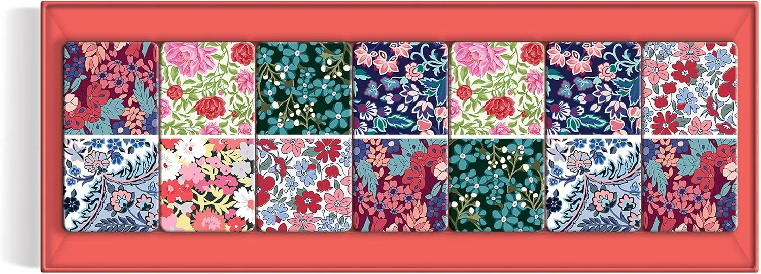Galison Liberty Domino Set – 28 Double Sided Colorful Floral Patterned Wooden Domino Pieces