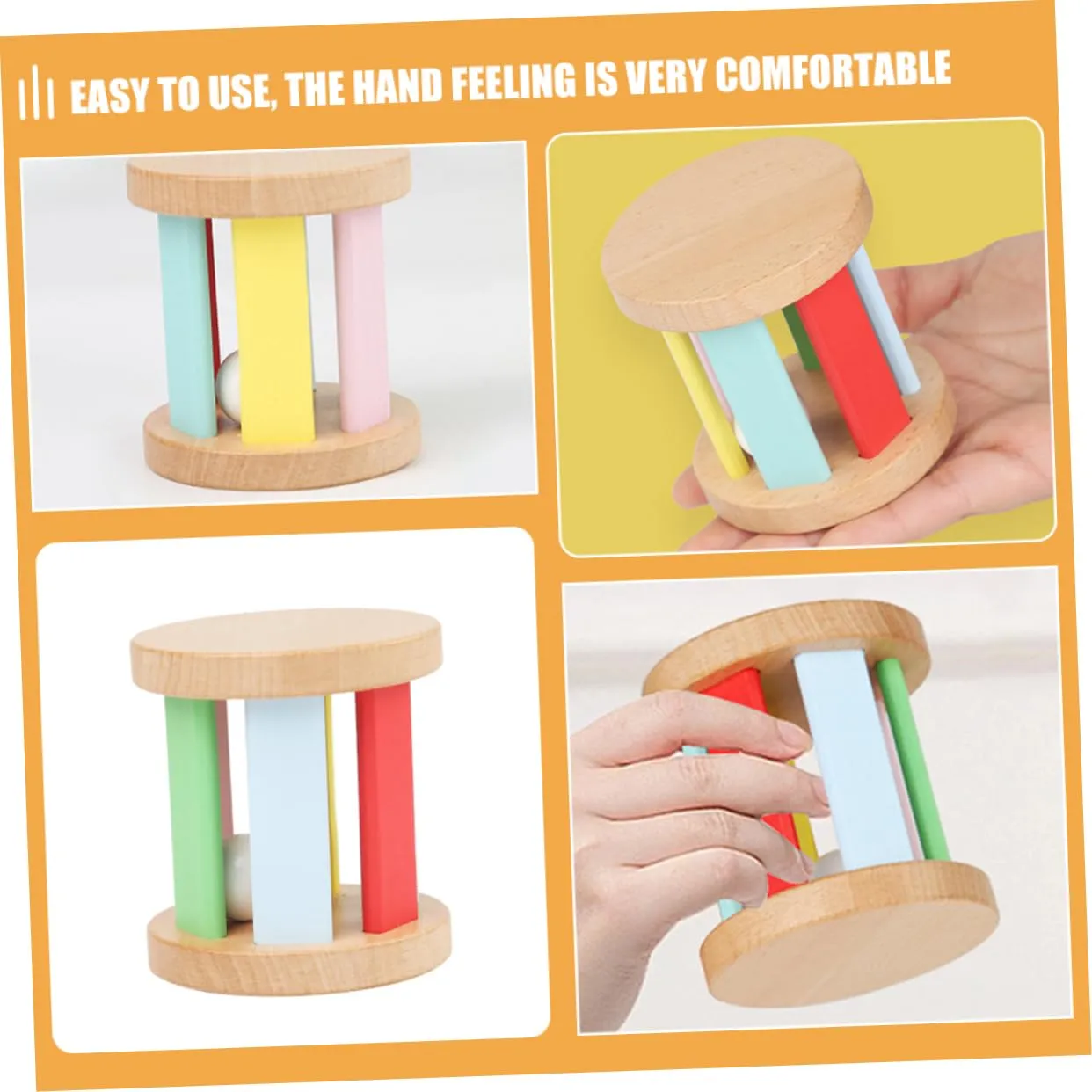 GALPADA Wooden Hand Rattle Roller for Boy Girl Montessori Early Education Musical Instrument Safe and Reusable Sensory Plaything for Newborns