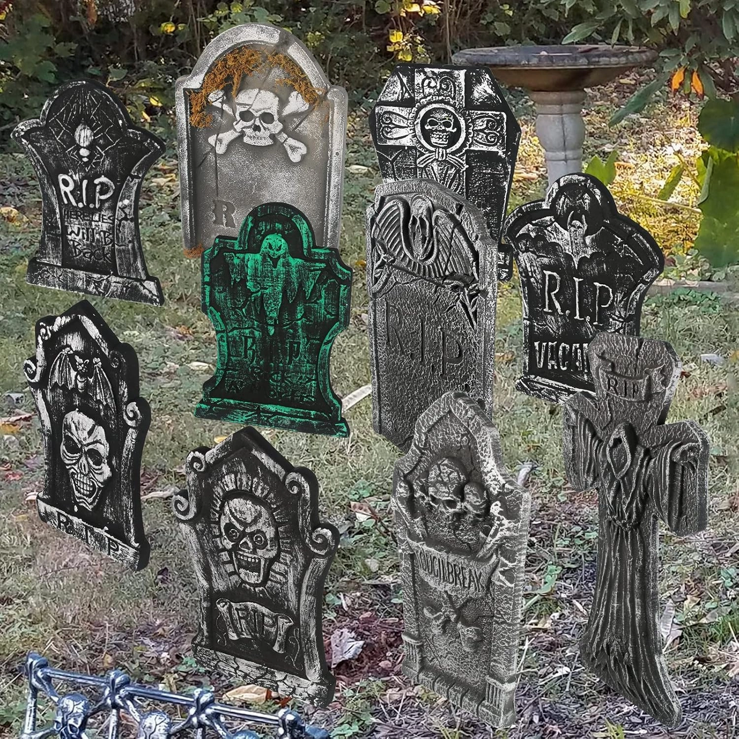 GameXcel Halloween Tombstone Decorations,10pcs Headstone Yard Signs, Gravestone Decor for Graveyard Outdoor Lawn Yard Garden Decorations Halloween Yard Stakes