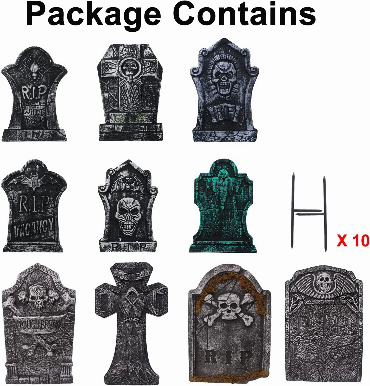GameXcel Halloween Tombstone Decorations,10pcs Headstone Yard Signs, Gravestone Decor for Graveyard Outdoor Lawn Yard Garden Decorations Halloween Yard Stakes