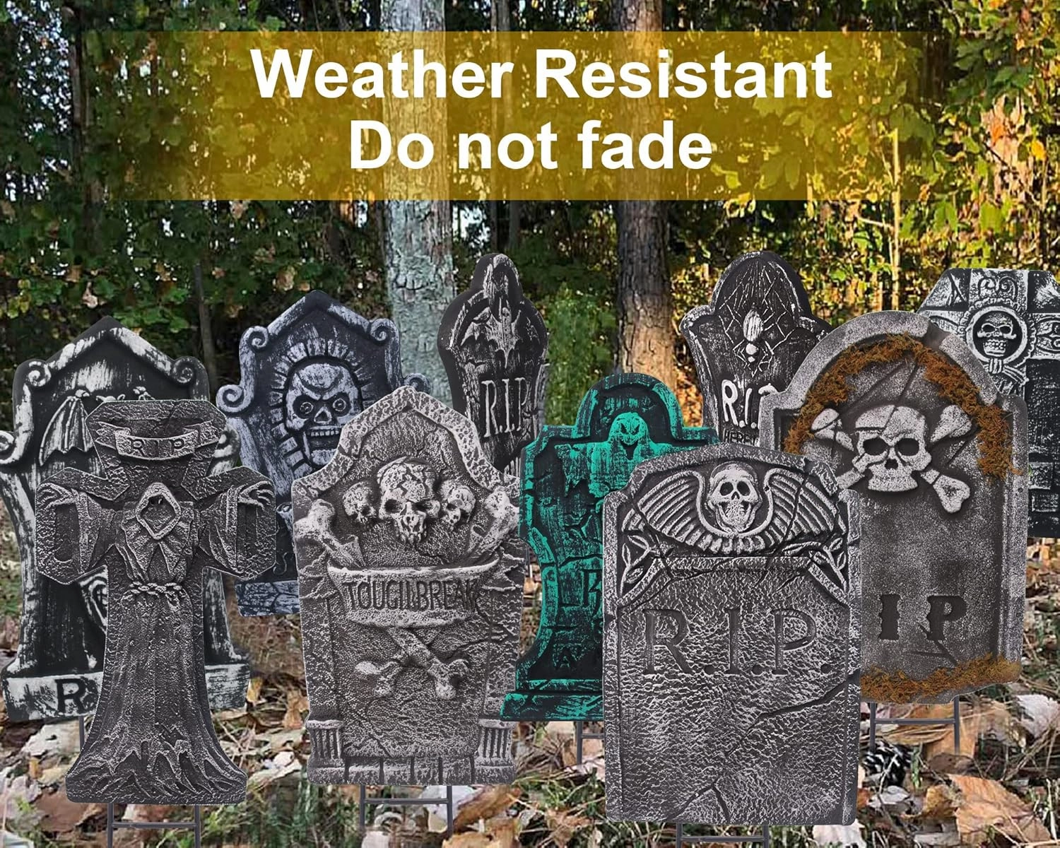 GameXcel Halloween Tombstone Decorations,10pcs Headstone Yard Signs, Gravestone Decor for Graveyard Outdoor Lawn Yard Garden Decorations Halloween Yard Stakes