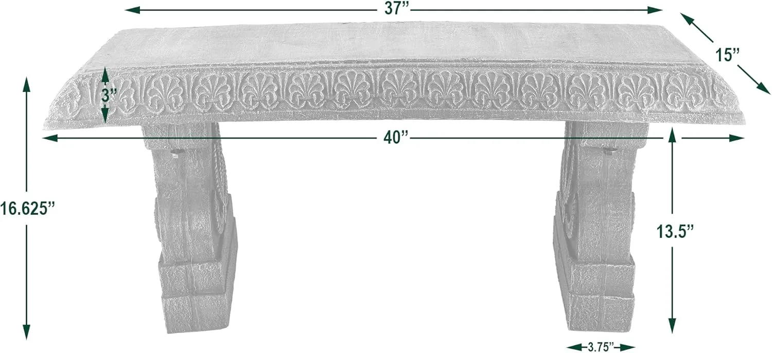 Garden Products BE02 Fiberclay Garden, Outdoor Bench, Patio Seating for Front Porch Park Outside Furniture Decor, Gray