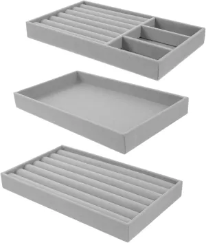 Garneck Velvet Jewelry Organizer Trays 3pcs Stackable Trays Drawer for Necklace Bracelet Display