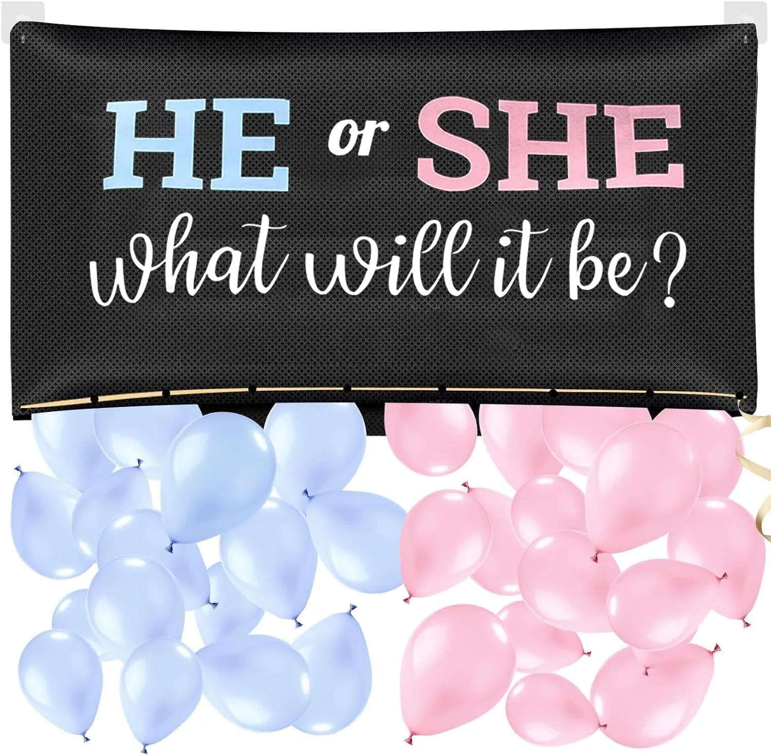 Gender Reveal Balloon Drop Bag - Boy or Girl Gender Reveal ideas Dropback Decoration Kits Baby Shower Party Supplies, How Will You Say I Do Banner (He or She)