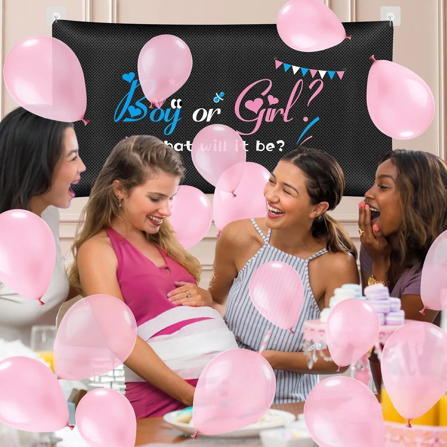 Gender Reveal Balloon Drop Bag - Boy or Girl Gender Reveal ideas Dropback Decoration Kits Baby Shower Party Supplies, How Will You Say I Do Banner (He or She)